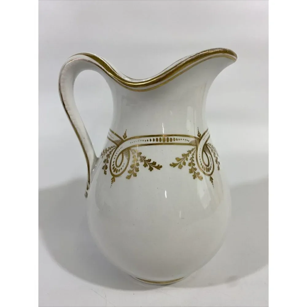 Antique Haviland French White Gilded Painted Pitcher 7.5”‎